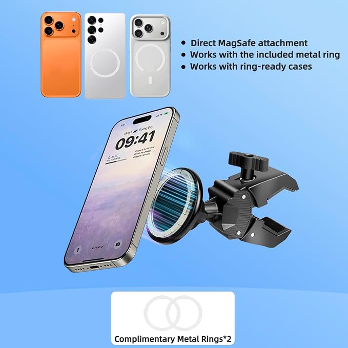 Magnetic Phone Holder Mount - N52 Strong Magnet, for Treadmill, Stroller, Golf Cart, Gym (Compatible with Peloton), Shopping Cart - MagSafe Compatible for MagSaf e iPhone 12-17 Series