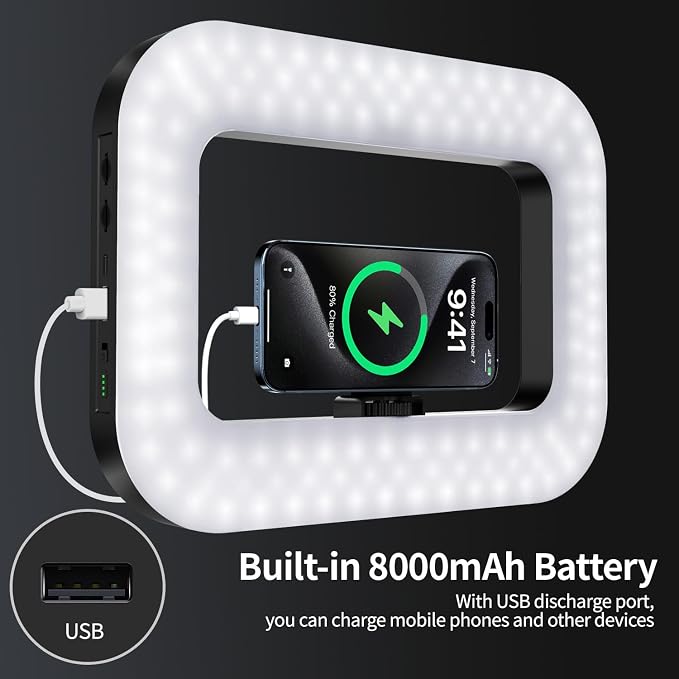 yAyusi Magnetic Cell Phone Light for Video Recording, Handheld Phone Stabilizer with Light, 8000mAh LED Selfie Phone Ring Light with Phone Holder, Smartphone Video Rig for Camera, Vlog, TikTok