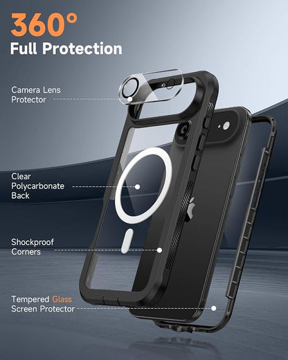 seacosmo for iPhone Air Case, Full Body Bumper with Built-in 9H Tempered Glass Screen and Camera Lens Protector, Compatible with MagSafe, Shockproof 17 Air Phone Case, 6.5", Black