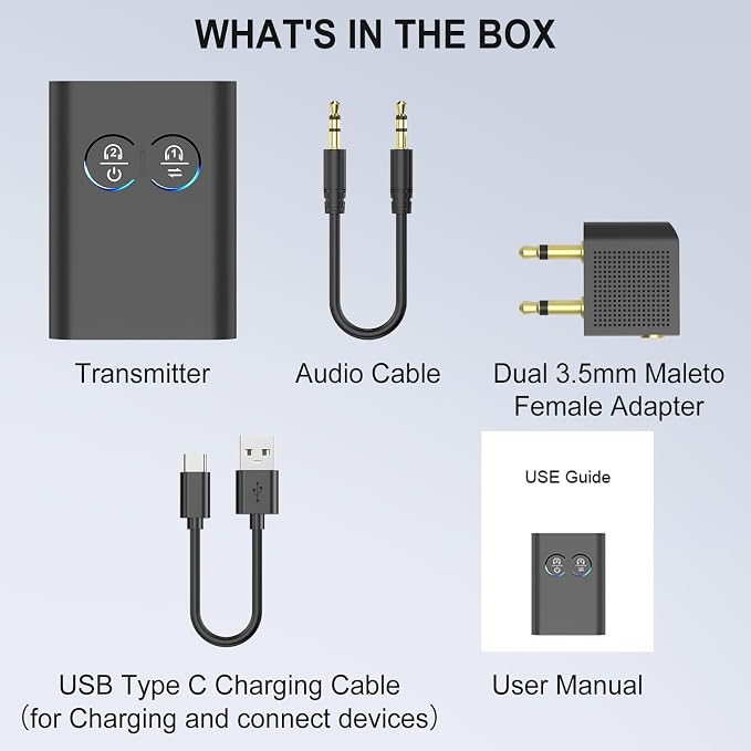 Bluetooth Transmitter Receiver for TV, 2-in-1 Bluetooth 5.3 Adapter with Qualcomm aptX Adaptive Supports 2 AirPods/Headphones Wireless HD Audio Adapter for Airplane, Car, Gym, Home Stereo