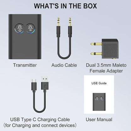 Bluetooth Transmitter Receiver for TV, 2-in-1 Bluetooth 5.3 Adapter with Qualcomm aptX Adaptive Supports 2 AirPods/Headphones Wireless HD Audio Adapter for Airplane, Car, Gym, Home Stereo