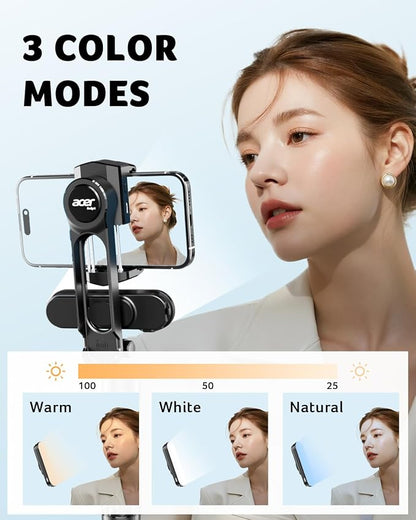 Acer Gadget Gimbal Stabilizer 1Axis for iPhone/Cell Phone/Smartphone/Android with Remote Control&Light, Portable Gimbal Tripod Auto Balance Handheld Selfie Stick for Video Recording, Live Streaming