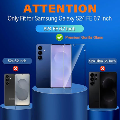 3 Pack for Samsung Galaxy S24 FE Screen Protector Tempered Glass + 3 Pack Camera Lens Protector, Military Grade Shatterproof, 9H Hardness, Fingerprint Unlock, Case Friendly 6.7 Inch