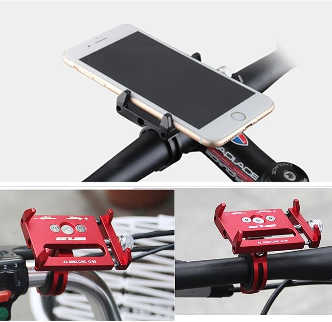 GUB Bicycle & Motorcycle Phone Mount, Aluminum Alloy Universal Bike Handlebar Phone Mount Holder Adjustable Compatible with iPhone X XR Xs 7s 8 Plus,Compatible with SamsungS9/S8/Note5/4 (Black)