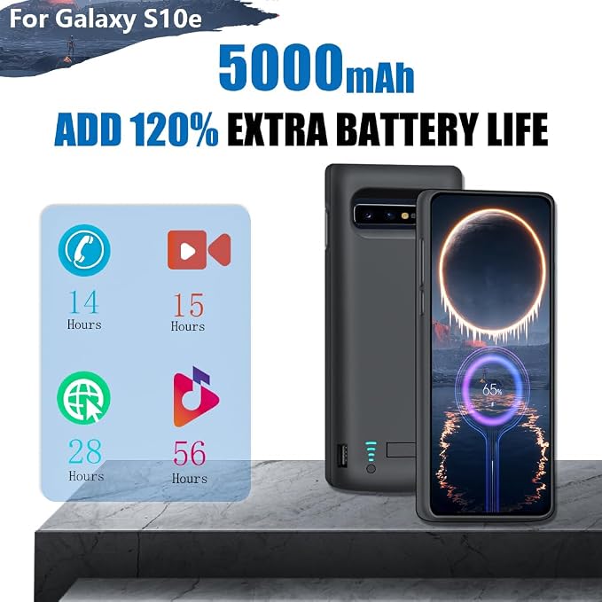[Upgraded Battery Case for Samsung Galaxy S10e, 5000mAh Rechargeable Extended Battery Charging Charger Case, Add 1.2X Extra Juice (5.8 inch for Galaxy S10e) Black