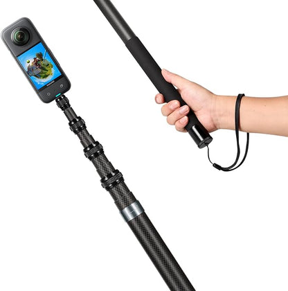 118"/3m, 9.8ft Extended Super Long Invisible Carbon Fiber Selfie Stick for Insta360 x5 Insta 360 x5 X4 X3 ONE X2 R X GO 3S 3 2 Action 360 Camera Accessories (17 to 118") (Grey)