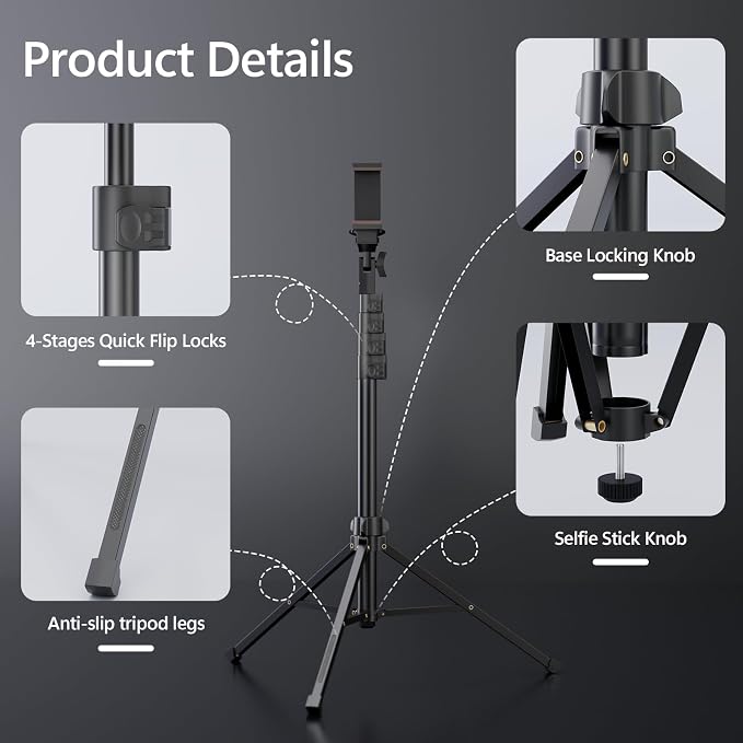 EMART 70" Flexible Phone Tripod for iPhone, Overhead Cellphone Holder &Camera Stand with Gooseneck and Remote, Selfie Stick for Video Recording, Live Streaming, Cooking, Vlogging, Fitness