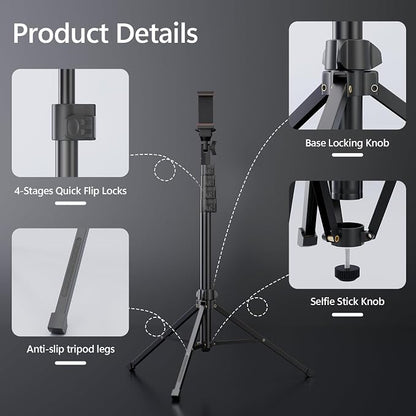 EMART 70" Flexible Phone Tripod for iPhone, Overhead Cellphone Holder &Camera Stand with Gooseneck and Remote, Selfie Stick for Video Recording, Live Streaming, Cooking, Vlogging, Fitness