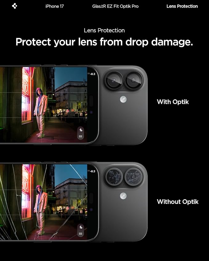 Spigen Camera Lens Screen Protector [GlasTR EZ Fit Optik Pro] Designed for iPhone 17 | iPhone 16 Plus | iPhone 16 [Case Friendly] - Black [2 Pack]