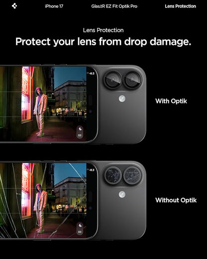 Spigen Camera Lens Screen Protector [GlasTR EZ Fit Optik Pro] Designed for iPhone 17 | iPhone 16 Plus | iPhone 16 [Case Friendly] - Black [2 Pack]