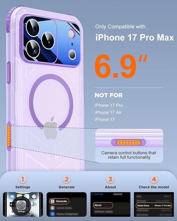 for iPhone 17 Pro Max Waterproof Case with Magsafe, Built-in [Camera & Screen Protector] [Lanyard], IP68 Water Proof Full Body Dustproof Heavy Duty Frosted Protective Phone Cover, 6.9" Purple