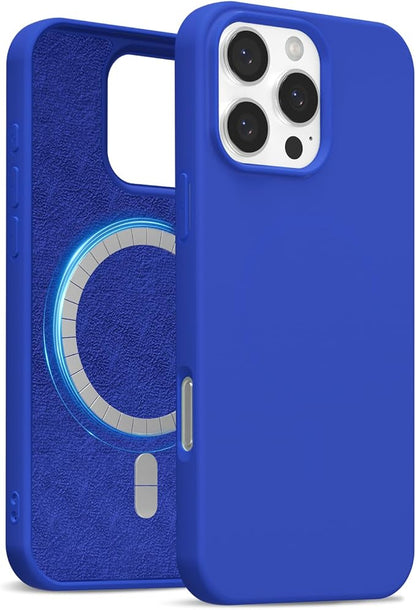 for iPhone 16 Pro Case Silicone Compatible with Magsafe Case, Ultra Slim Thin Magnetic Phone Cases Mag Safe, Cute Soft Rubber Gel TPU Matte Plain Wireless Charging Cover for Women, Royal Blue