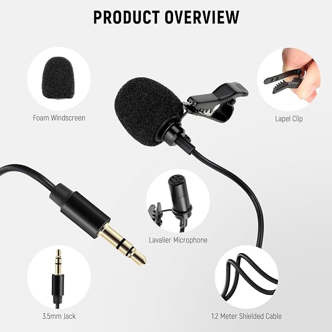 Neewer Lavalier Lapel Microphone (2 Pack), Omnidirectional Condenser Wired Clip On Lav Mic for Stage YouTube Live Streaming Compatible with Rode Wireless GO II 2 DJI Wireless Mic Transmitter, CM5