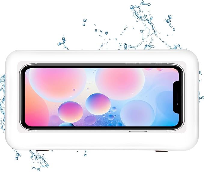 KUNSLUCK Shower Phone Holder, Waterproof Anti-Fog Touch Screen Case, Wall Mount for Bathroom Mirror Bathtub, Compatible with 4.7"-6.8" Mobile Phones (White)