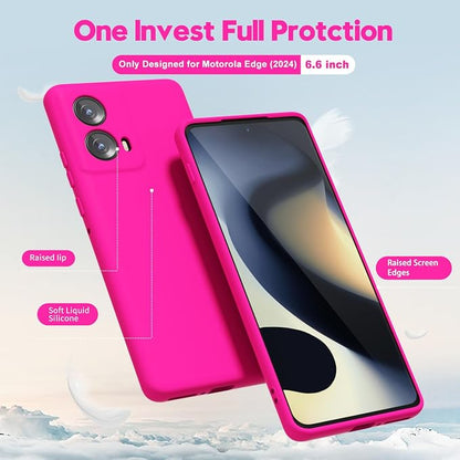 oakxco for Motorola Moto Edge 2024 Phone Case Liquid Silicone, Thin Slim Soft Rubber Gel TPU Plain Protective Simple Cover for Women Girl Cute, Matte Solid Color Aesthetic, Hot Pink