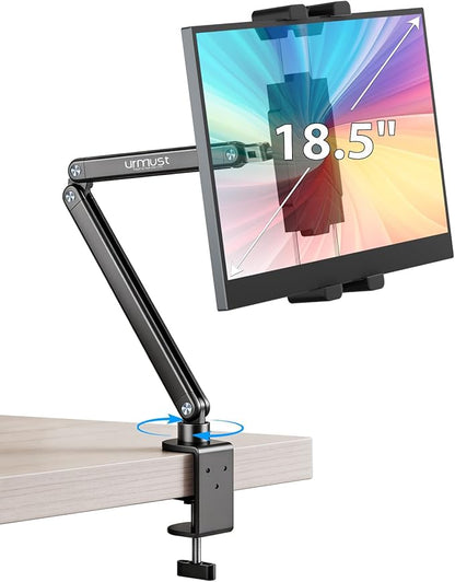 Urmust Portable Monitor Stand 15.6", iPad Stand for Desk & Bed, Portable Monitor Holder up to 18.5", Adjustable Desktop Tablet Arm Mount, Apple iPad Holder for Desk, for 4.7"-12.9" iPad Pro/Air/Mini