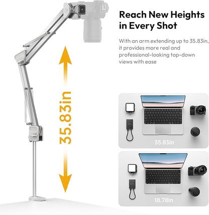 ULANZI TH04 Overhead Camera Mount with Magic Arm and 1/4" Ball Head, 360° Rotatable Camera Desk Mount, Desk Tripod with Uka Quick Release Setup for DSLR Cameras/Webcam/iPhone/Ring Light/Microphone