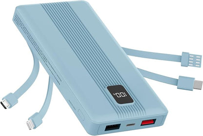 10000mAh Portable Charger with 4 Built-in Cables, 22.5W Fast Charging Power Bank, LED Display, Slim Travel Battery Pack for iPhone 17/16/15/14, Samsung Galaxy, iPad & More