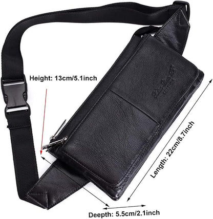 Hebetag Leather Fanny Pack Waist Pouch for Men Women Outdoor Travel Sports Hunting Hiking Camping Casual Hip Bum Belt Cell Phone Purse Wallet Pouch, Black