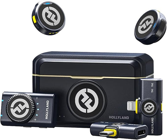 Hollyland Lark M2 Wireless Microphone for iPhone/Camera/Android/PC, 48kHz/24-bit High Fidelity Audio, 300m Range, Noise Cancelling, 40h Use, YouTube, Vlog, Streaming (2TX + 3RX + Charging Case)