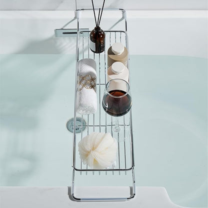 Stainless Steel Bathtub Caddy Tray, Expandable Bath Tub Tray Table, Adjustable Bathroom Tray, Bath Organizer Tub Shelf,Black,26.8~35.4in