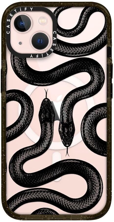 CASETiFY Impact iPhone 13 Case [ 6.6ft Drop Protection/Compatible with Magsafe ] Black Kingsnake - Clear Black