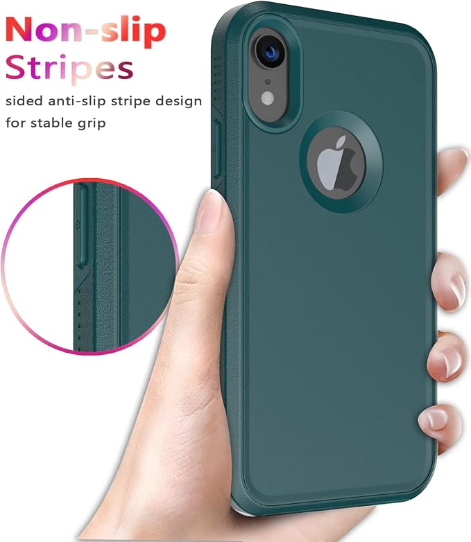 Diverbox for iPhone XR Case [Tempered Glass Screen Protector] [Shockproof] [Dropproof] Heavy Duty Protection Phone Case Cover for Apple iPhone XR (Dark Green)
