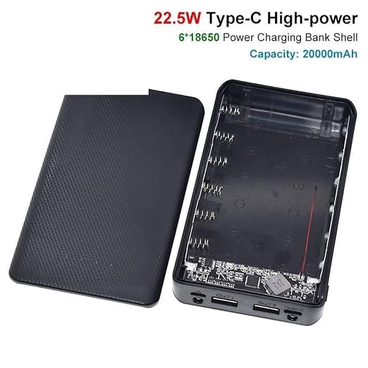 QC4.0 QC3.0 Dual USB Micro/Type-C USB 6x18650 Box 5V 4.5A 22.5W 20000mAh Mobile Phone Charger DIY Shell Case