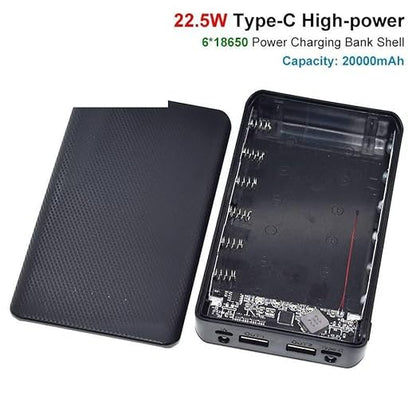 QC4.0 QC3.0 Dual USB Micro/Type-C USB 6x18650 Box 5V 4.5A 22.5W 20000mAh Mobile Phone Charger DIY Shell Case