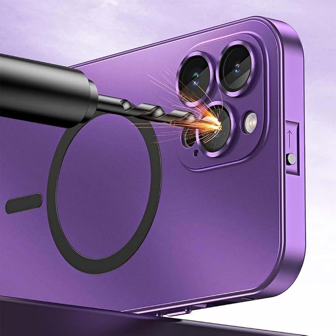 Magnetic Charging Aluminum Metal Bumper Matte Shell for iPhone, Anti-Collision Matte Snap-On Phone Case, for iPhone 16/15/14/13/12 Pro Max (Gold,14)