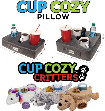 The Original Cup Cozy Pillow Gray-As Seen on TV-The World's Best Couch/Bed/Car Cup Holder for Drinks/Snacks/Remotes! (Brown, 5 Hole)