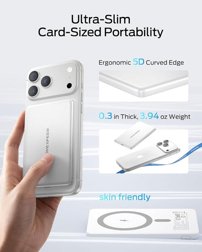 MOVE SPEED 0.3'' Ultra Slim MagSafe Portable Charger, 5000mAh Magsafe Battery Pack iPhone 17 Air Accessories, Magnetic Power Bank with USB C Port for iPhone 17 Pro Max Air/16/15/14/13/12, Pearl White