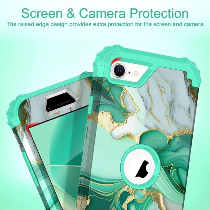 Hocase for iPhone SE 2022/2020 Case, Heavy Duty Shockproof Protection Hard Plastic+Silicone Rubber Hybrid Protective Case for iPhone SE 3rd/2nd Generation (4.7") - Mint Green