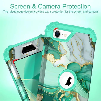 Hocase for iPhone SE 2022/2020 Case, Heavy Duty Shockproof Protection Hard Plastic+Silicone Rubber Hybrid Protective Case for iPhone SE 3rd/2nd Generation (4.7") - Mint Green