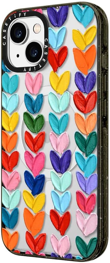 CASETiFY Impact iPhone 14 Case [4X Military Grade Drop Tested / 8.2ft Drop Protection/Compatible with Magsafe] - Polka Daub Hearts - Glossy Black