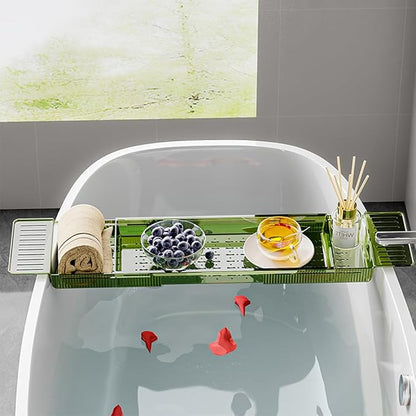Bathtub Caddy Tray, Adjustable Bath Tray for Tub, Bath Accessories, Tub Caddy for Bathroom Luxury Spa, Expandable Size Bath Tub Organizer with Anti-Slip mat, Fits Most Tubs