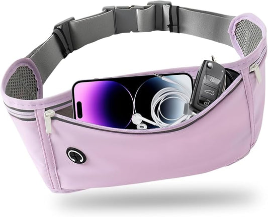 Slim Running Belt for Women Men,Runners Fanny Pack Phone Holder,Money Belt,Running Gear Accessories,with 3 Pockets (Purple)
