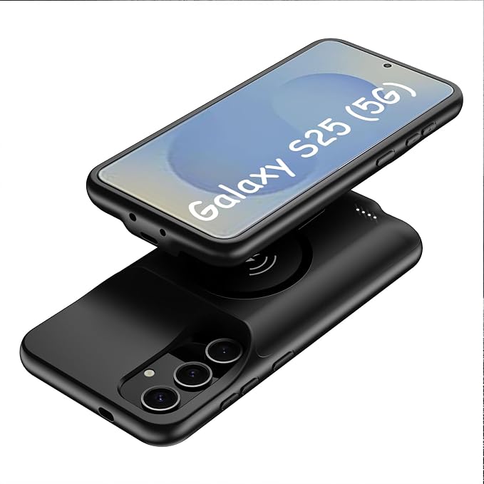 Battery Charging Case for Galaxy S25, 10000mAh High Capacity Portable Protective Battery Case Wireless Charging Compatible with Galaxy S25 (6.2 inch) Extended Battery Charger Cover (Black)