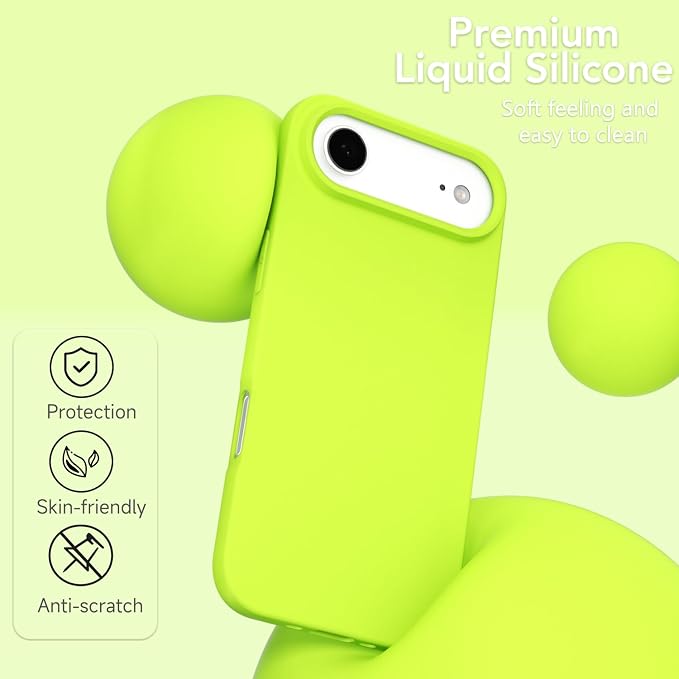 for iPhone 17 Air Case Silicone Compatible with Magsafe Case, Ultra Slim Thin Magnetic Phone Cases Mag Safe, Cute Soft Rubber Gel TPU Matte Plain Wireless Charging Cover for Women, Neon Green