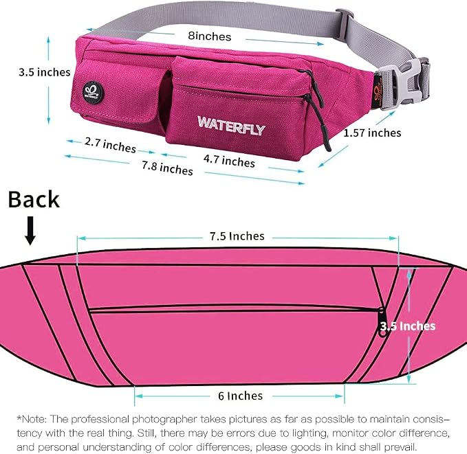 WATERFLY Fanny Pack Slim Soft Polyester Water Resistant Waist Bag Pack for Man Women Carrying iPhone 8 Samsung S6
