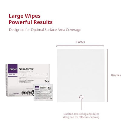 PDI Super Sani-Cloth Germicidal Disposable Wipe, Large, Individual, 5" x 8"