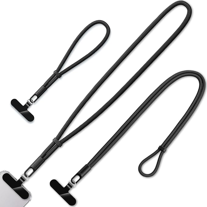 KITANIS 3 Pack Phone Lanyard,1×Phone crossbody strap,1×Phone Neck Strap,1×Wrist Strap,3×Tether Tabs,Universal Cell Phone Multifuctional Patch Polyester Lanyards(Black)