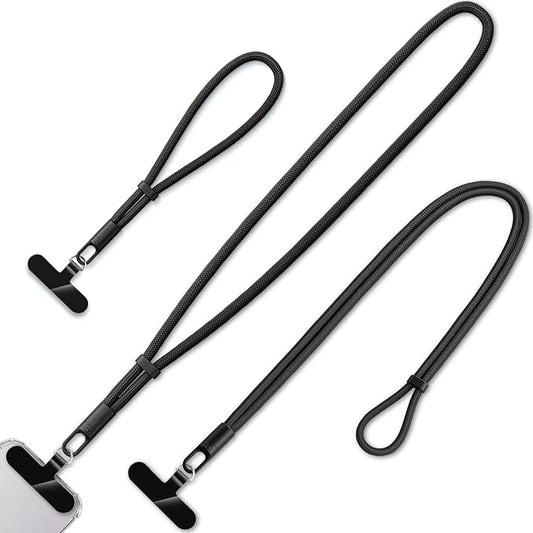 KITANIS 3 Pack Phone Lanyard,1×Phone crossbody strap,1×Phone Neck Strap,1×Wrist Strap,3×Tether Tabs,Universal Cell Phone Multifuctional Patch Polyester Lanyards(Black)