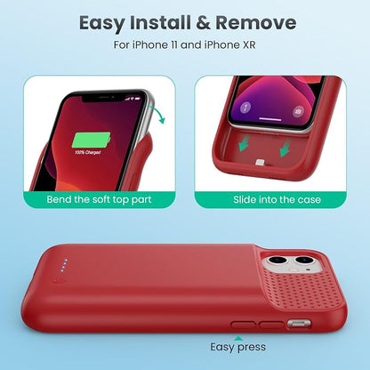 Feob Battery Case for iPhone 11/XR, [2026 Upgraded] 7500mAh Slim Portable Smart Charging Case Rechargeable Protective Extended Charging Cover for iPhone 11/XR-Red