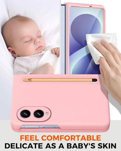 NINKI Spen for Samsung Galaxy Fold 8 Case with Built-in Screen Protector,Stylus Pen Holder Heavy Duty Rugged Shockproof Dustproof Pen Storage Hard Case for Galaxy Fold 8 Pink