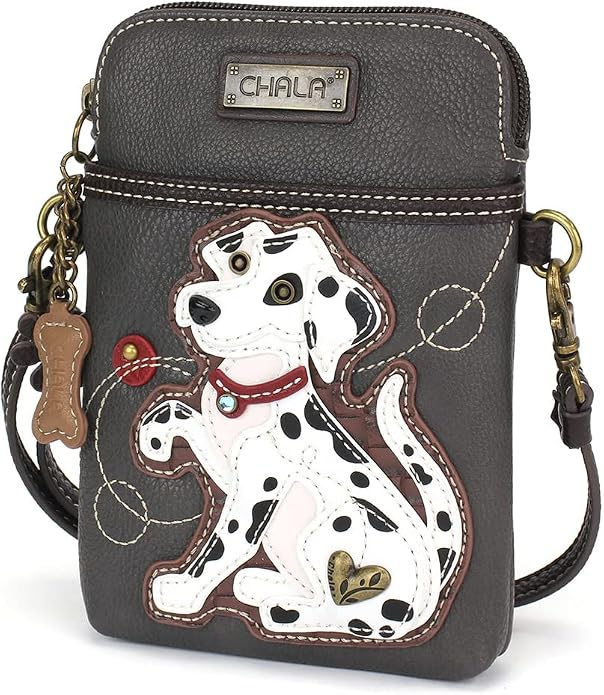 CHALA Dog Collection Cell Phone Crossbody Purse-Women PU Leather/Canvas Multicolor Handbag with Adjustable Strap