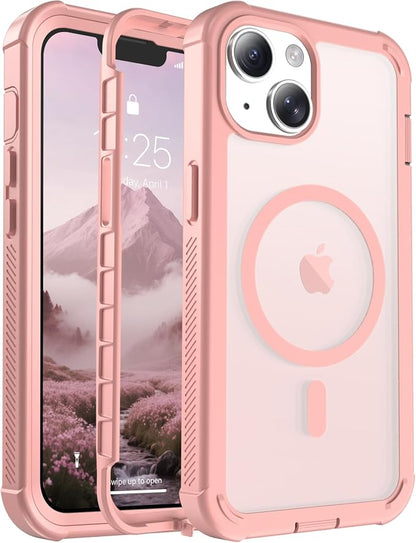 jaroco Magnetic for iPhone 14 Case, [Compatible with MagSafe][Military Grade Drop Protection][Heavy Duty Protection][Non-Slip][Shockproof] 2-Layer Durable Bumper Phone Case 6.1''-Pink