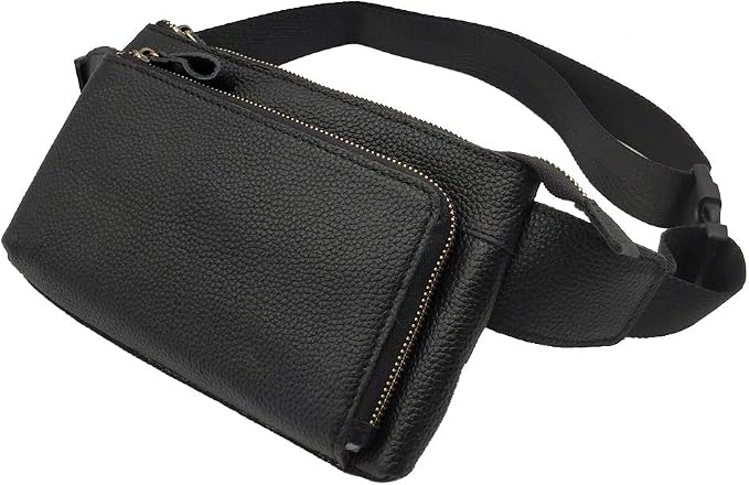 Hebetag Leather Waist Pack Fanny Bag for Men Women Outdoor Travel Sports Running Walking Hiking Hip Bum Belt Slim Cell Phone Purse Casual Waist Wallet Pouch (#02Black)
