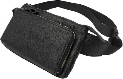 Hebetag Leather Waist Pack Fanny Bag for Men Women Outdoor Travel Sports Running Walking Hiking Hip Bum Belt Slim Cell Phone Purse Casual Waist Wallet Pouch (#02Black)