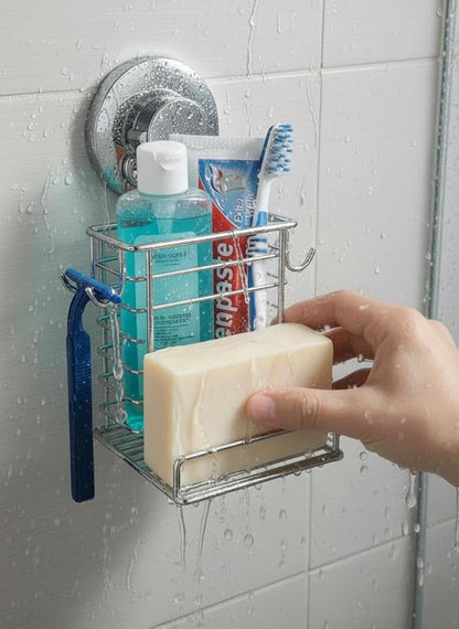 Toothbrush Holder Suction Cup Wall Mounted Toothpaste and Toothbrushes Holder Shelf for Soap Dish or Phone Powerful Vacuum System Rustproof Stainless Steel Organizer Electric Toothbrush (Silver)